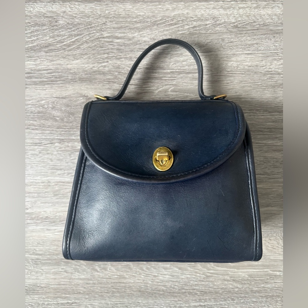 Vintage COACH Regina Bag #9983 Navy Blue 90s Top Handle Satchel Handbag